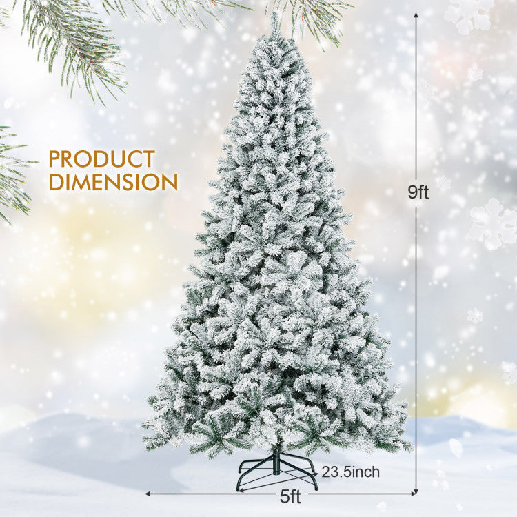 6/7.5/9 Feet Artificial Snow Flocked Hinged Christmas Tree with Metal Stand
