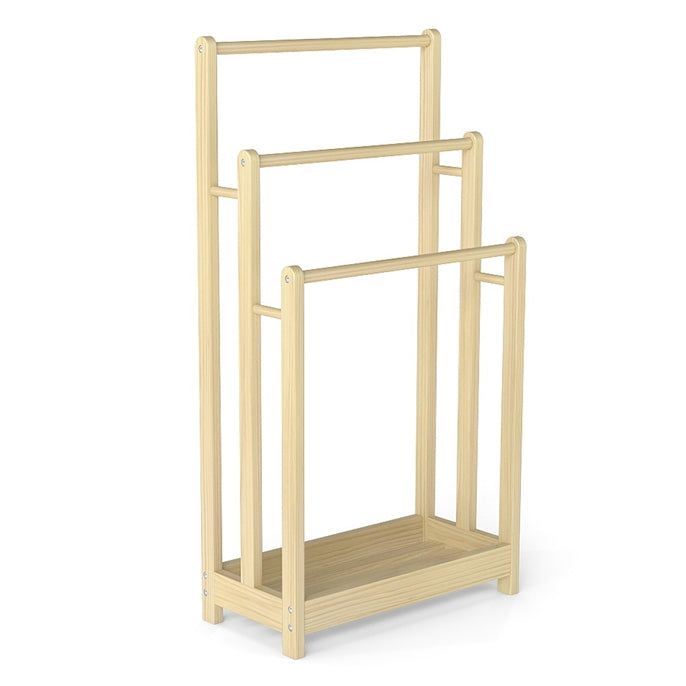 Freestanding Wood Towel Rack, 3-Tier Towel Rack Holder with Bottom Storage Shelf, Anti-toppling Device