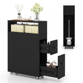 Giantex Movable Bathroom Storage Cabinet, Narrow Toilet Side Cabinet w/ 2 Slide Out Drawers