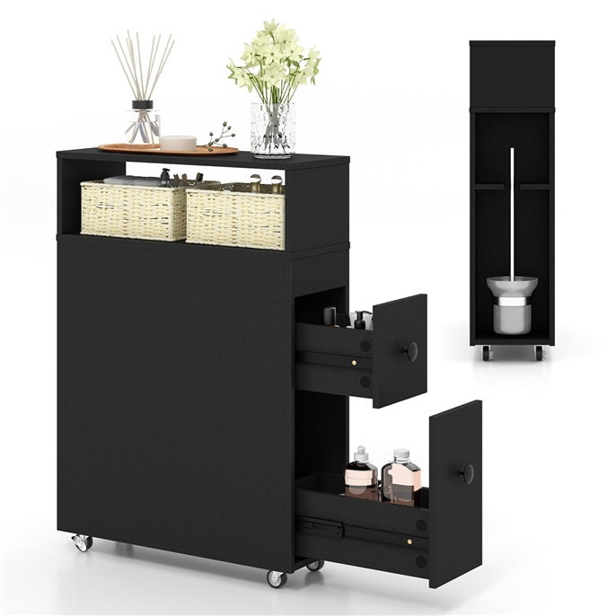 Giantex Movable Bathroom Storage Cabinet, Narrow Toilet Side Cabinet w/ 2 Slide Out Drawers