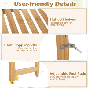 Over the Toilet Storage Rack, 3-Tier Bamboo Bathroom Floor Organizer with 5-Position Shelves