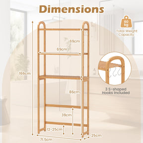 Over the Toilet Storage Rack, 3-Tier Bamboo Bathroom Floor Organizer with 5-Position Shelves