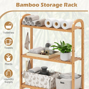 Over the Toilet Storage Rack, 3-Tier Bamboo Bathroom Floor Organizer with 5-Position Shelves