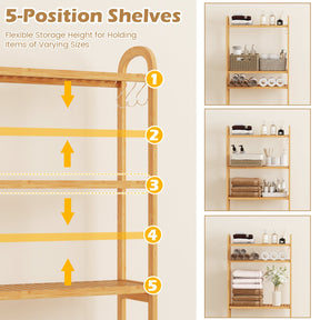 Over the Toilet Storage Rack, 3-Tier Bamboo Bathroom Floor Organizer with 5-Position Shelves