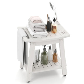 Shower Bench Seat, HIPS Shower Stool w/Handle, Shower Head & Soap Holder for Inside Shower to Sit on