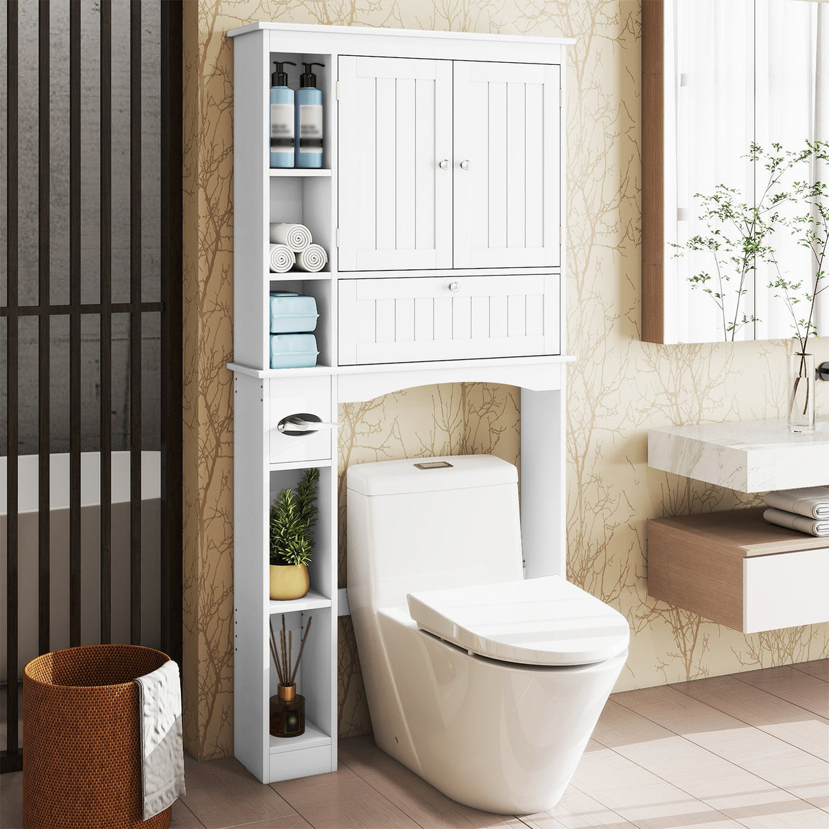 Over the Toilet Storage Cabinet, Above Toilet Storage Rack with 2 Doors