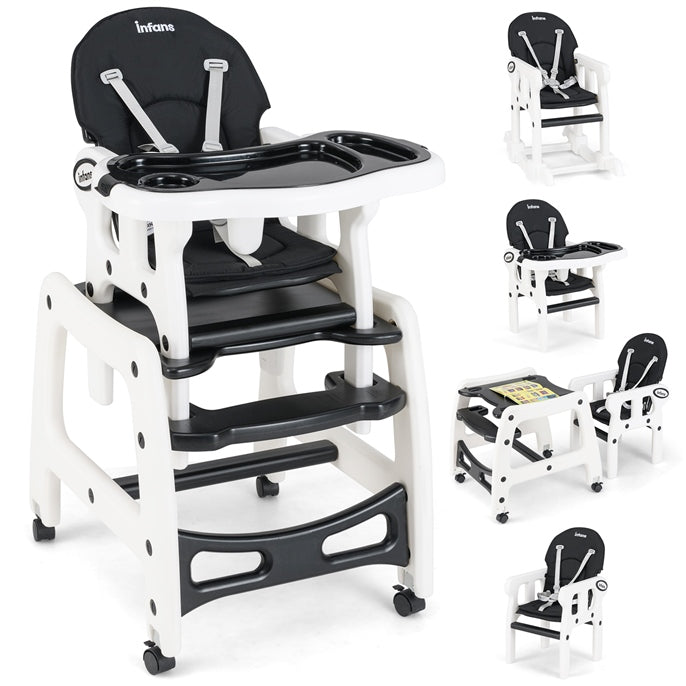 3-in-1 Highchair with Removable 4-Position Tray and Seat Cushion for 6-36 Months