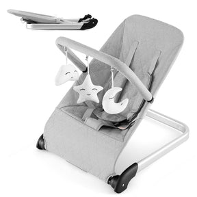 Baby Bouncer, Foldable Baby Rocker with 5-Point Safety Harness, Removable Fabric Cover and Toy Bar