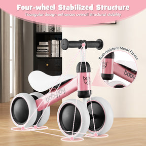 BABY JOY Baby Balance Bike, No Pedal Infant 4 Wheels Bicycle with Non-slip Handlerbar & Padded Saddle Seat