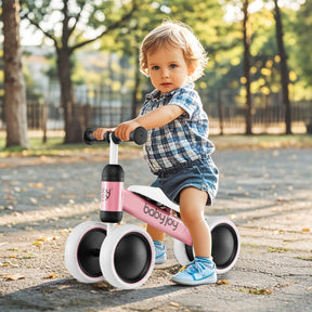 BABY JOY Baby Balance Bike, No Pedal Infant 4 Wheels Bicycle with Non-slip Handlerbar & Padded Saddle Seat