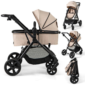 2-in-1 Convertible Baby Stroller, Foldable Infant Carriage with Reversible Seat