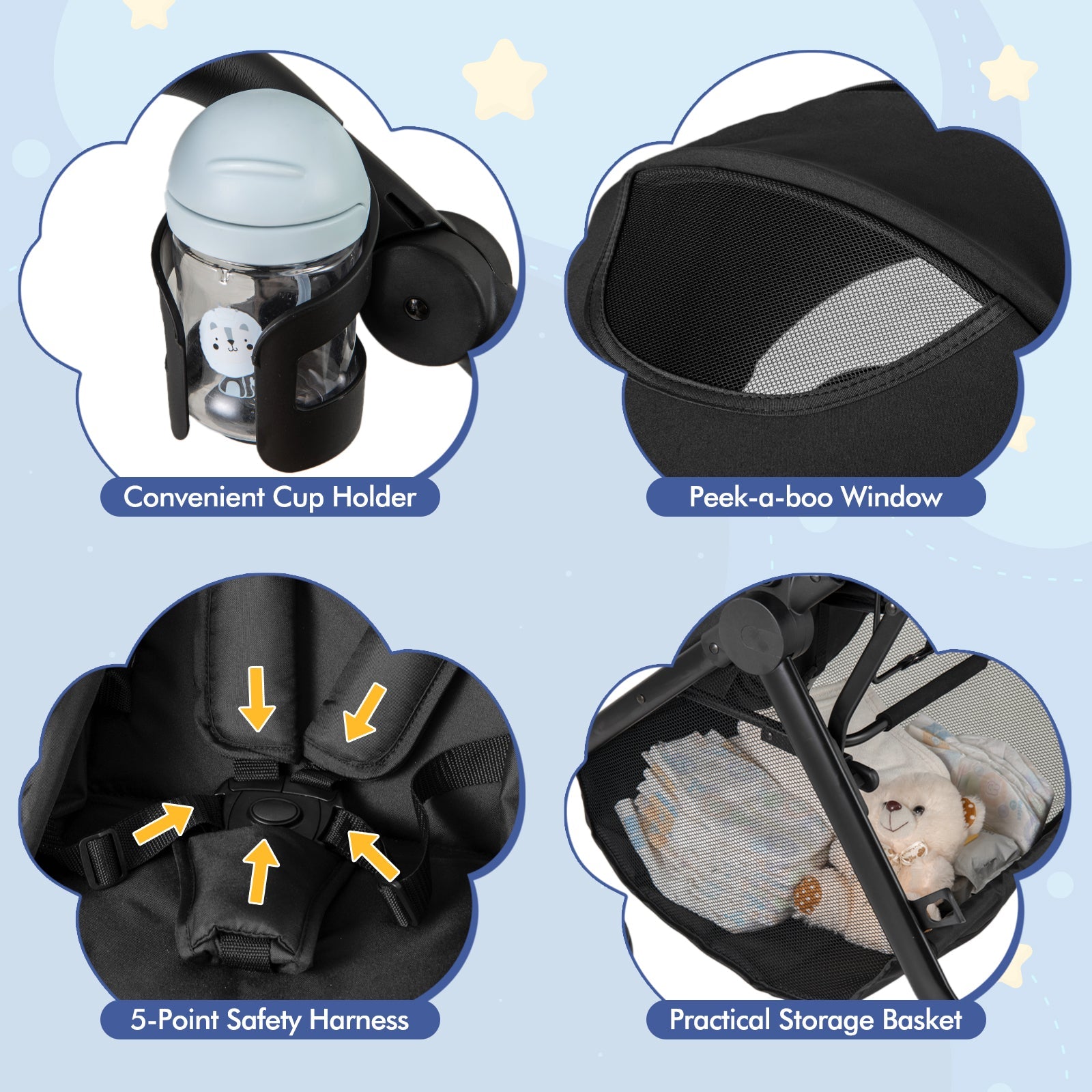 2-in-1 Convertible Baby Stroller, Foldable Infant Carriage with Reversible Seat