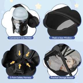 2-in-1 Convertible Baby Stroller, Foldable Infant Carriage with Reversible Seat