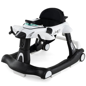 6-in-1 Baby Walker, Foldable Push Walker w/Adjustable Height, Padded Seat