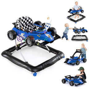 4-in-1 Foldable Baby Walker with Wheels, Toddler Activity Walker w/ 3-Level Adjustable Height