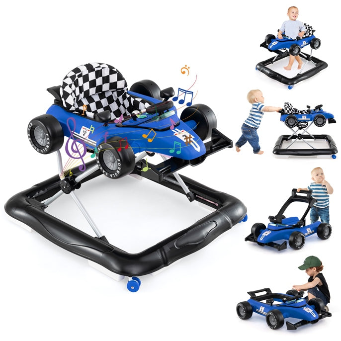 4-in-1 Foldable Baby Walker with Wheels, Toddler Activity Walker w/ 3-Level Adjustable Height