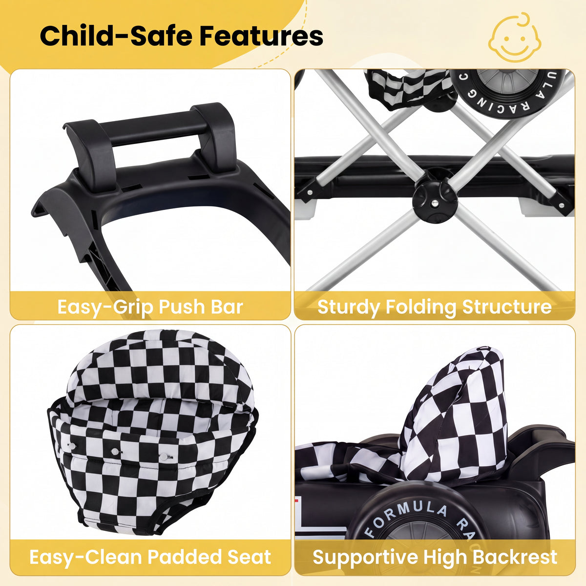 4-in-1 Foldable Baby Walker with Wheels, Toddler Activity Walker w/ 3-Level Adjustable Height