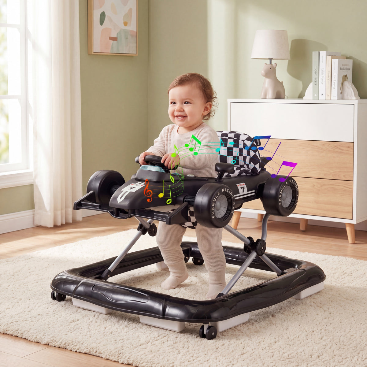 4-in-1 Foldable Baby Walker with Wheels, Toddler Activity Walker w/ 3-Level Adjustable Height
