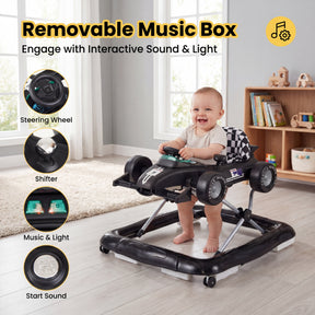 4-in-1 Foldable Baby Walker with Wheels, Toddler Activity Walker w/ 3-Level Adjustable Height