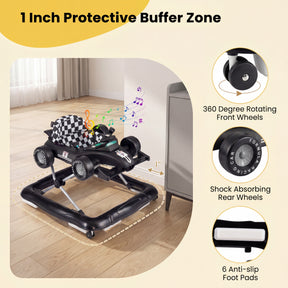 4-in-1 Foldable Baby Walker with Wheels, Toddler Activity Walker w/ 3-Level Adjustable Height
