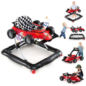 4-in-1 Foldable Baby Walker with Wheels, Toddler Activity Walker w/ 3-Level Adjustable Height