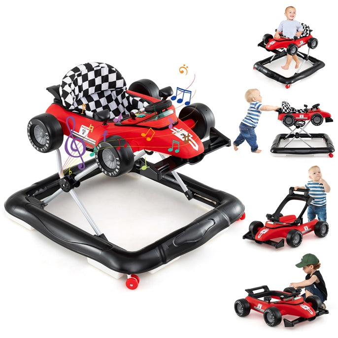 4-in-1 Foldable Baby Walker with Wheels, Toddler Activity Walker w/ 3-Level Adjustable Height