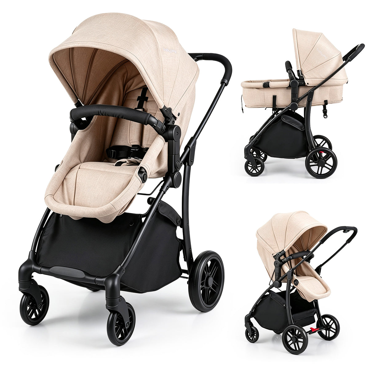 Hikidspace 2-in-1 Foldable Baby Stroller with Reversible Seat and Adjustable Backrest