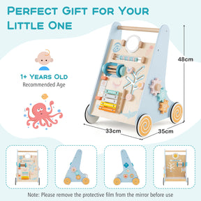 8-in-1 Wooden Baby Walker, Push and Pull Learning Activity Center for 1+ Years Old