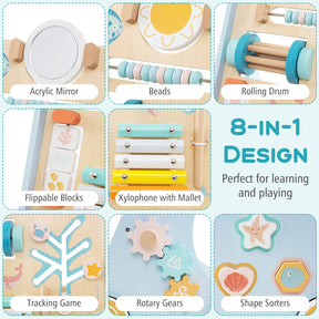 8-in-1 Wooden Baby Walker, Push and Pull Learning Activity Center for 1+ Years Old