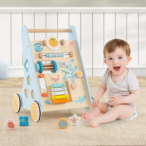 8-in-1 Wooden Baby Walker, Push and Pull Learning Activity Center for 1+ Years Old