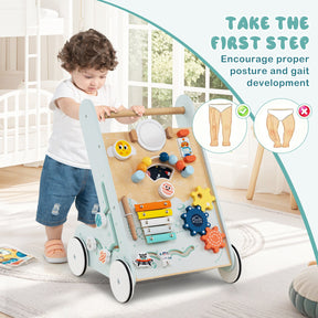 8-in-1 Wooden Baby Walker, Montessori Walker Toy with Wheels