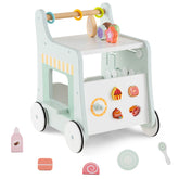 2 in 1 Wooden Baby Walker, Montessori Push & Pull Walking Toy Dessert Ice Cream Cart