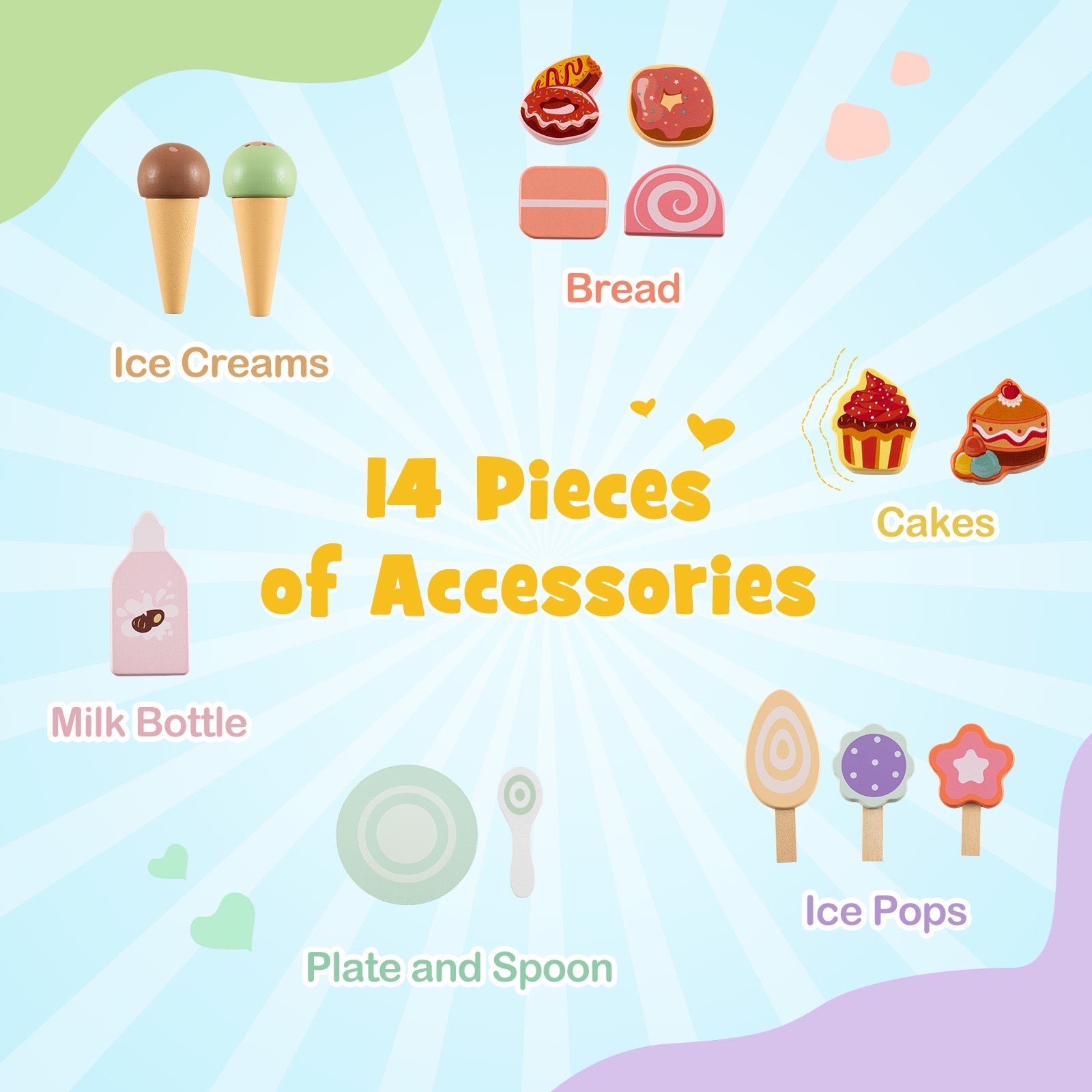 2 in 1 Wooden Baby Walker, Montessori Push & Pull Walking Toy Dessert Ice Cream Cart