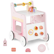 2 in 1 Wooden Baby Walker, Montessori Push & Pull Walking Toy Dessert Ice Cream Cart