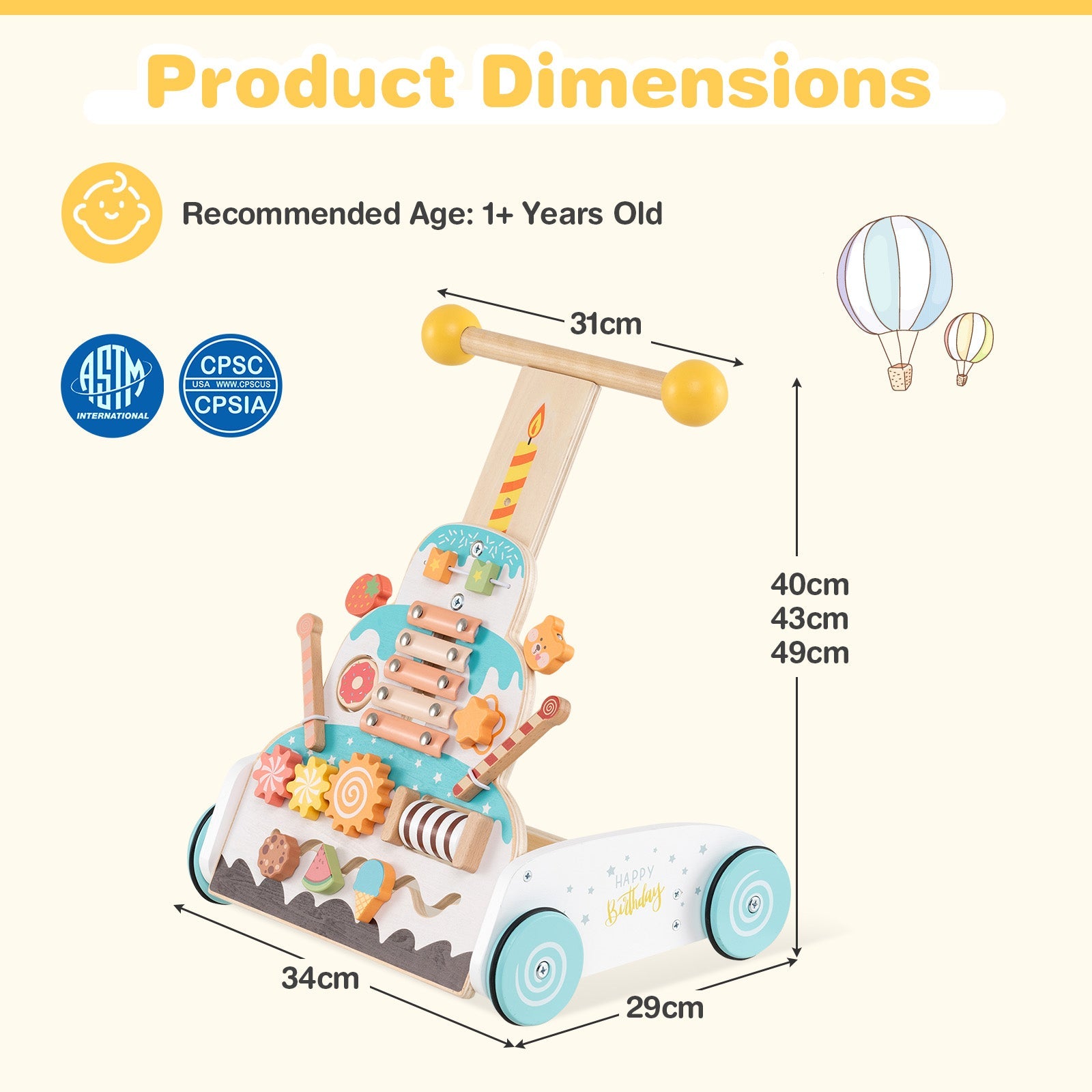 Baby Joy Montessori Wooden Baby Walker