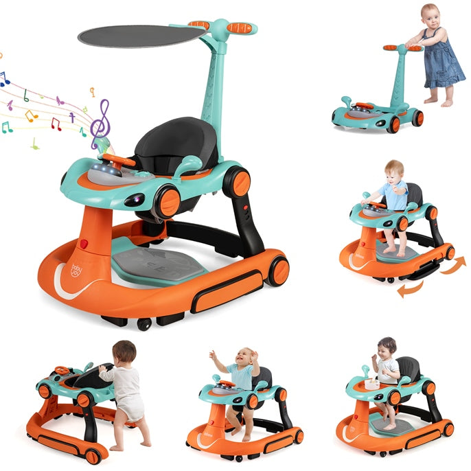 7-in-1 Baby Walker portable, Foldable Activity Center Bouncer Rocker Combo w/Canopy Music, Lights