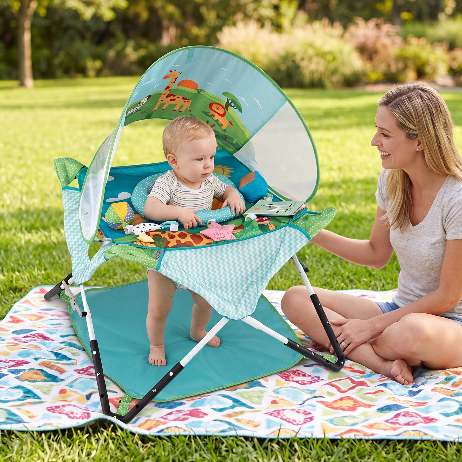 Foldable Baby Jumper, Portable Activity Jumper, Blue/Pink