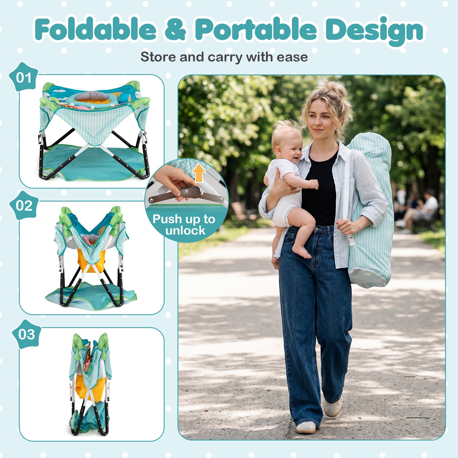 Foldable Baby Jumper, Portable Activity Jumper, Blue/Pink