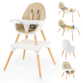 6-in-1 Convertible Table Chair Set, Wooden Infant Seat Feeding Dining Studying Chair for Kids 6-36 Months