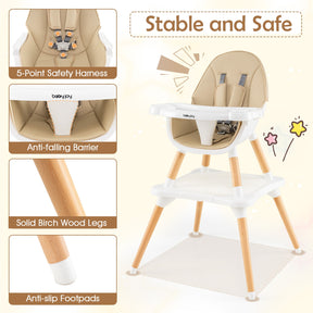 6-in-1 Convertible Table Chair Set, Wooden Infant Seat Feeding Dining Studying Chair for Kids 6-36 Months