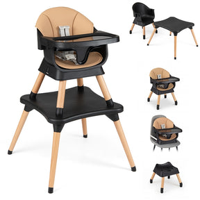 9-in-1 Convertible High Chair, Kids Table and Chair Set w/Solid Wood Legs, Removable Dishwasher-Safe Tray