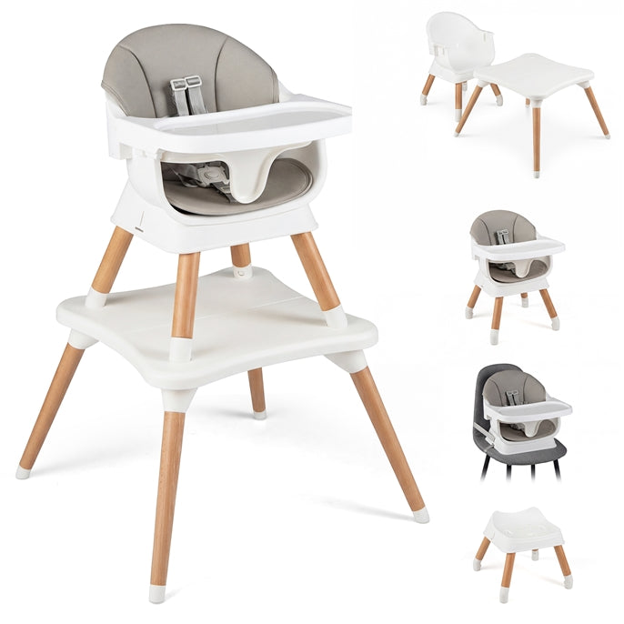 9-in-1 Convertible High Chair, Kids Table and Chair Set w/Solid Wood Legs, Removable Dishwasher-Safe Tray