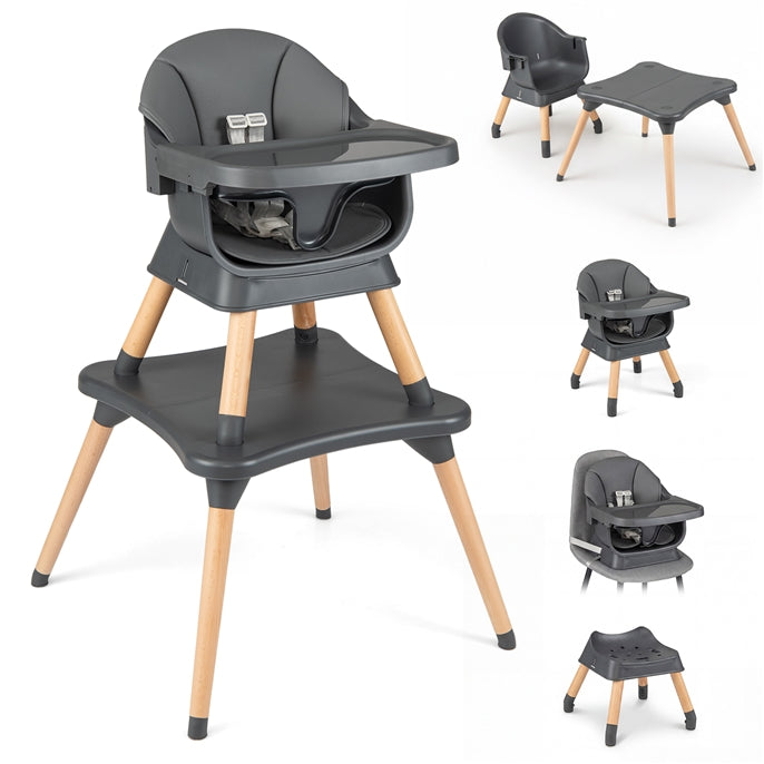 9-in-1 Convertible High Chair, Kids Table and Chair Set w/Solid Wood Legs, Removable Dishwasher-Safe Tray