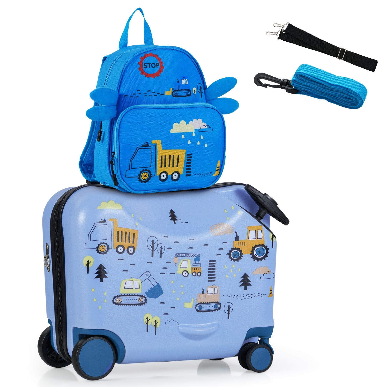 BABY JOY 2 PCS Kids Luggage Set, 18" Hard Shell Suitcase & 12" Travel Backpack