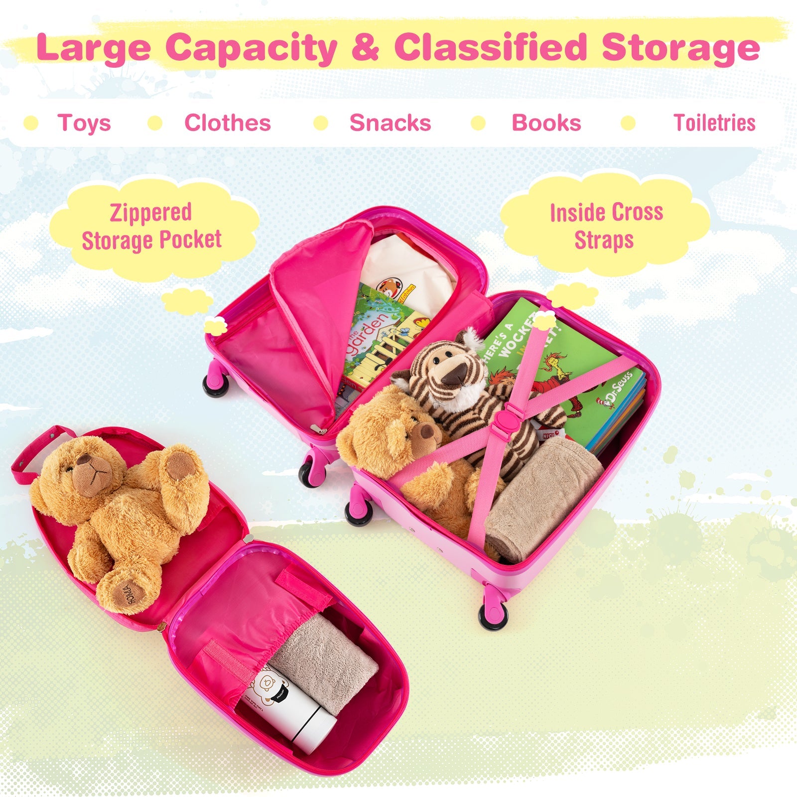 BABY JOY 2 PCS Kids Luggage Set, 13" & 16" Kids Carry On Suitcase Set