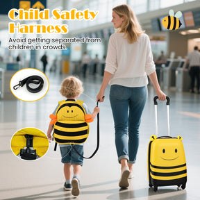 2 PCS Kids Luggage Set on Wheels, 16” Portable Bee Suitcase & 12” Backpack