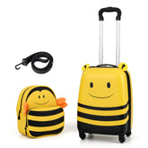 2 PCS Kids Luggage Set on Wheels, 16” Portable Bee Suitcase & 12” Backpack