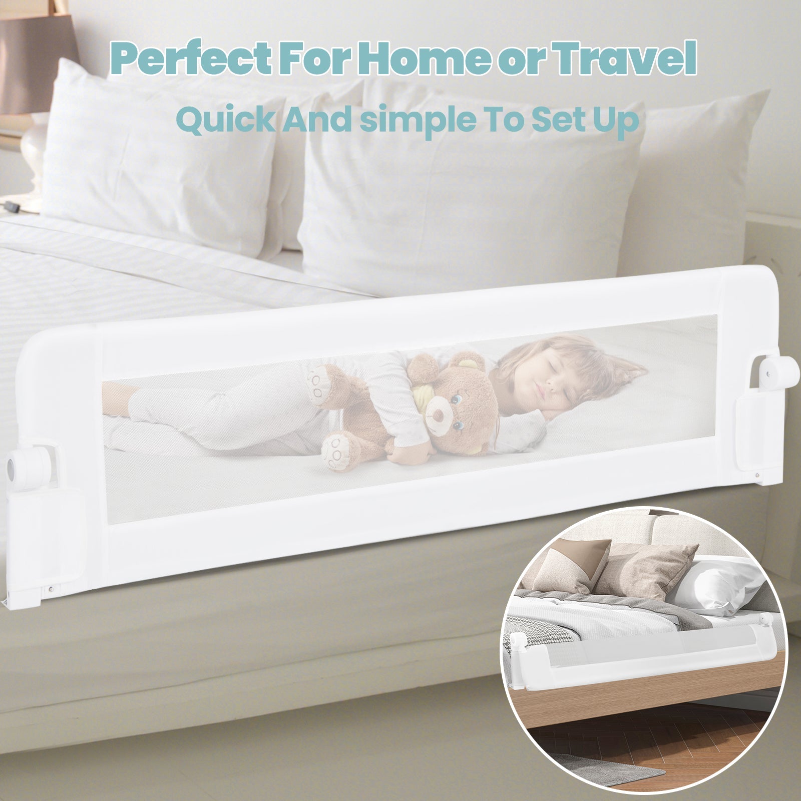 BABY JOY 152 x 42 cm Swing Down Baby Bed Guard Rail w/Adjustable Safety Strap