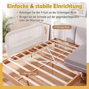 Foldable Bed Rail for Toddlers, 120 cm Long Adjustable Baby Bed Rail Guard with Removable Oxford Fabric Cover & Robust U-shaped Base