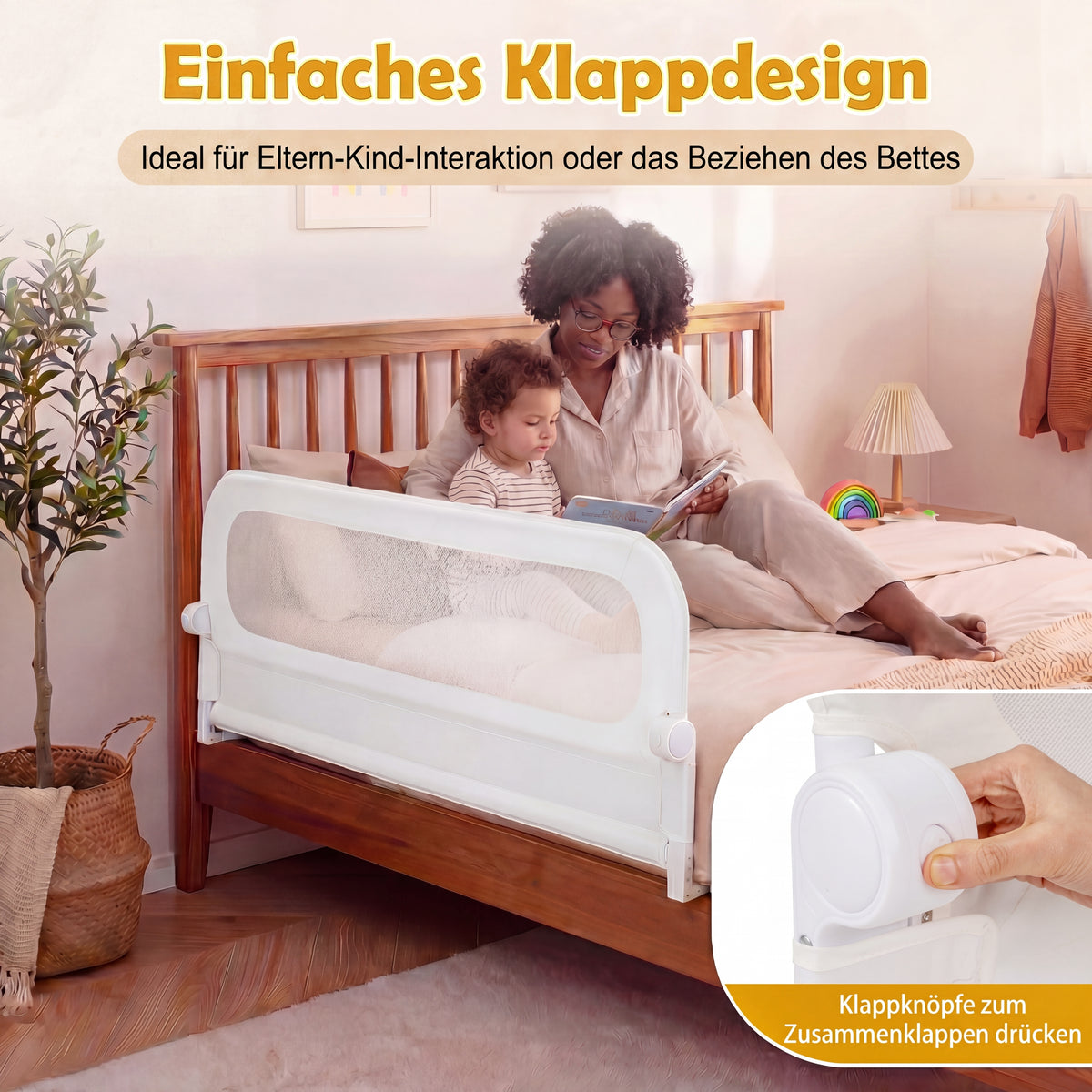 Foldable Bed Rail for Toddlers, 120 cm Long Adjustable Baby Bed Rail Guard with Removable Oxford Fabric Cover & Robust U-shaped Base